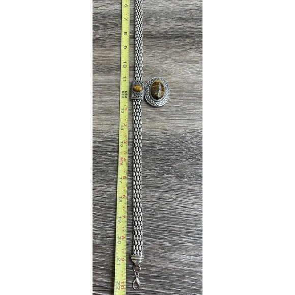 Vintage Tiger's Eye Silver Tone Women’s Necklace Chain 2 Pendants Elegant Sz 22” - Picture 5 of 14